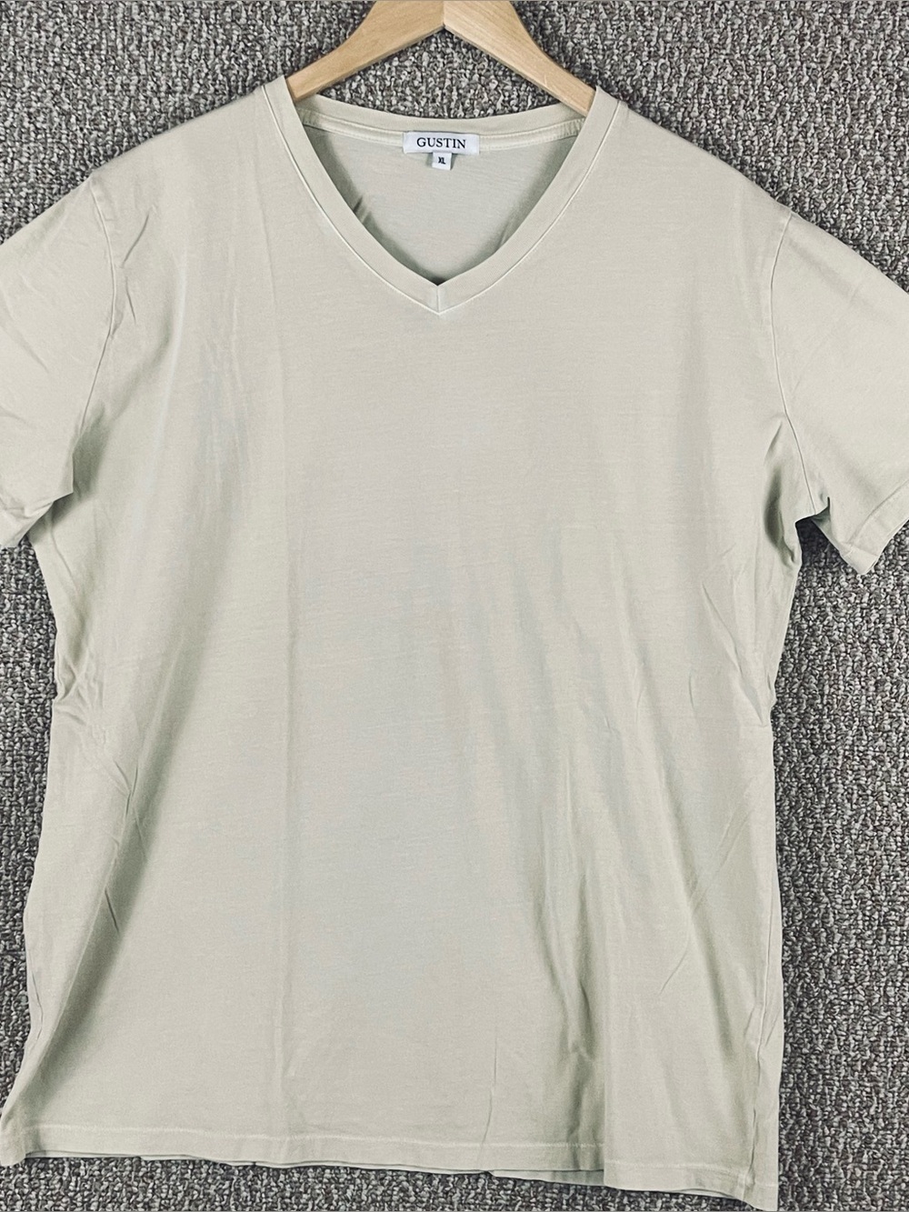 Gustin Shirt Men's XL Beige Cotton V Neck Short Sleeve Organic Cotton USA F92